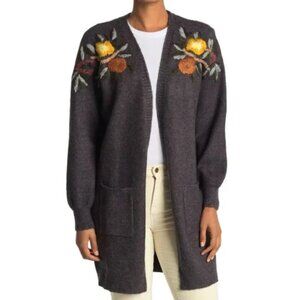 NWT Boundless North Floral Embroidered Open-Front Long Cardigan Sweater Size S